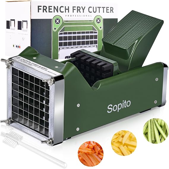 Potato Cutter, Sopito Home Made French Fry Cutter with 1/2 Inch Stainless Steel Green Great for Potatoes Carrots Cucumbers