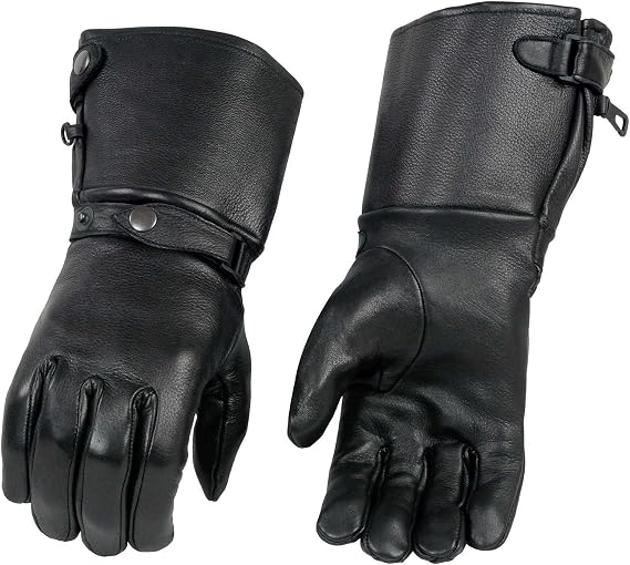Milwaukee Leather SH857 Men's Long Cuff Thermal Lined USA Deerskin Black Leather Gauntlet Motorcycle Gloves