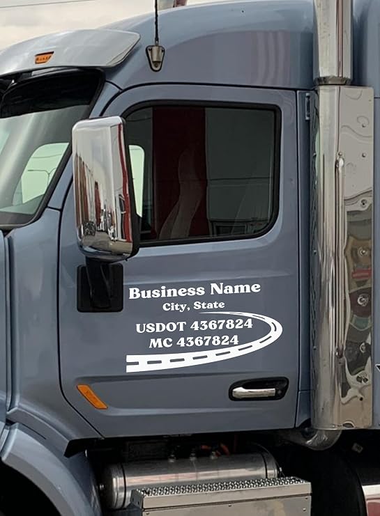 Personalized US DOT Sticker, Custom DOT Numbers Decals for Trucks, Set of 2 | Waterproof vinyl lettering with DOT number and company name for cars, SUVs, and other vehicles. Any color, font and size.