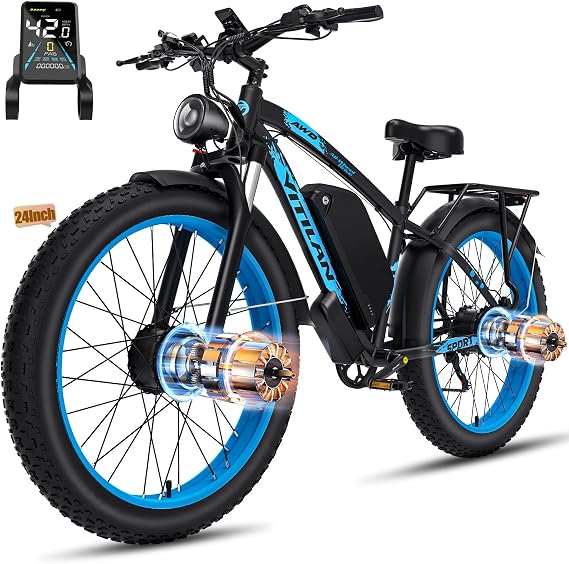 VITILAN H5 Dual Motor Ebike, 2000W 52V 25Ah, 40 MPH, 24" Fat Tire Electric Bike