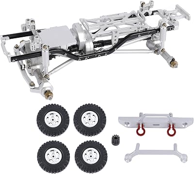 124 RC Frame Chassis Aluminum Alloy Assembled Frame Chassis Kit for Axial SCX24 Deadbolt AXI90081 Upgrades Silver