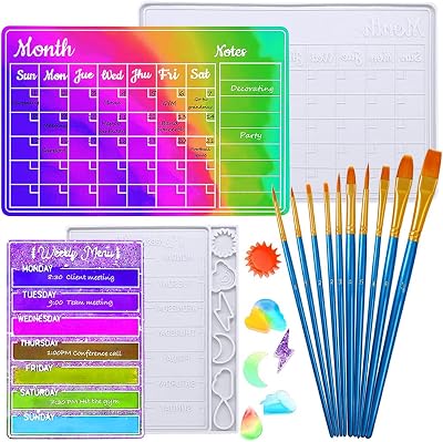 Resin Moulds with Paint Brush, FineGood Calendar Resin Moulds Silicone Resin Kit Month Week Planner Silicone Moulds for Resin Casting