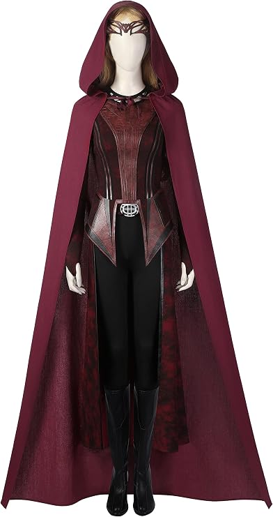 LILLIWEEN Adult Strange Costume Wanda Cosplay Full Set 2022 Deluxe Dr Red Cape Outfit Halloween Costume Outfits with Necklace