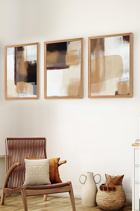 Muyika Premium Ahşap Çerçeveli 3Lü Modern Iskandinav Bohem Tarz Dekoratif Ev Dekorasyonu Tablo Seti-Set12 Myk3012-2