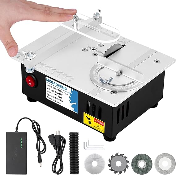 MXBAOHENG Mini Table Saw S3 Portable Precision Craft Table Saw | 1/2" Adjustable Cut Depth, Seven Speed Adjustable Power Supply, for Small Hobby Woodworking Miniature Wood Craft Cutting