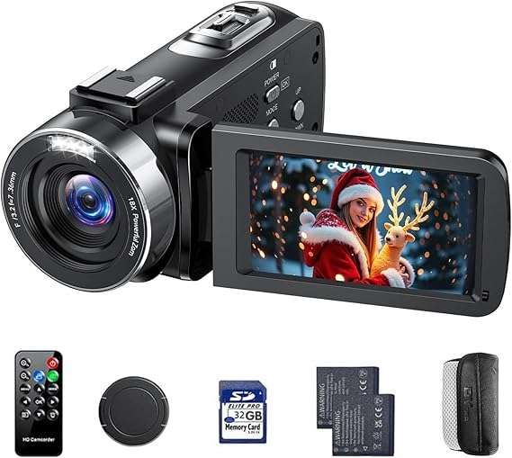4K Video Camera Camcorder 42MP, 3.0" 270 Rotation Screen, 18X Digital Zoom YouTube Vlogging Camera with 2 Batteries, Remote Control, Webcam, 32G SD Card & Lens Cap