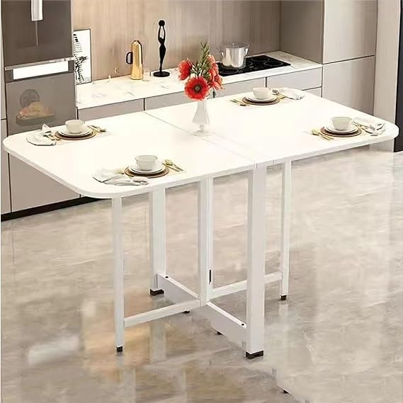 Ultra Thin Fold Up Dining Table, Mobile Folding Dining Table, Extendable Drop Leaf Table with Metal Frame, Multifunction Expandable Table with Anti-falling Bracket, for Work, Study and Dining ( Color