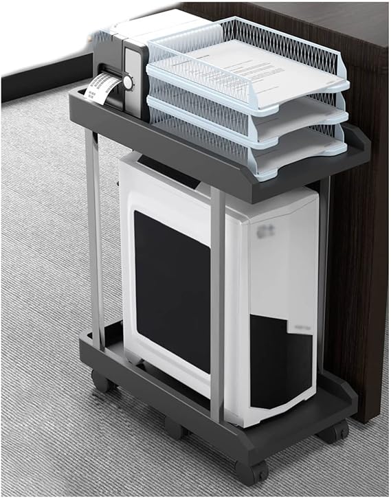 TOMYEUS Printer Stand Office Double Layer Printer Tower Rack Universal Wheeled Desktop Chassis Storage Bracket Removable CPU Stand PC Host Bracket Printer Stand for Desk (Color : Black-45x22x59cm)
