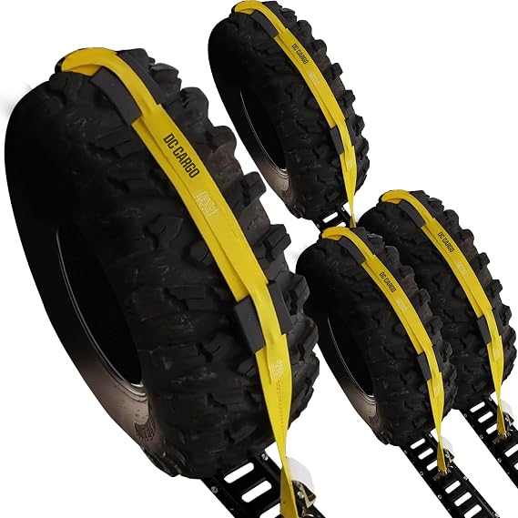DC Cargo Mall E Track Tire Straps (2 Pack) Wheel Straps with E Track Fittings & 3 Rubber Blocks 11 x 2 Ratchet Tie-Downs for Cars, ATVs, UTVs, Vans