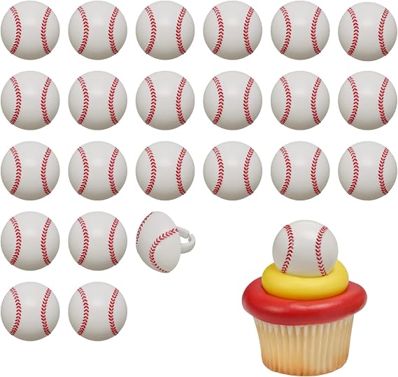 DecoPac Baseball Rings, Cupcake Decorations, Baseball Cupcake Toppers, Food Safe 24 Pack