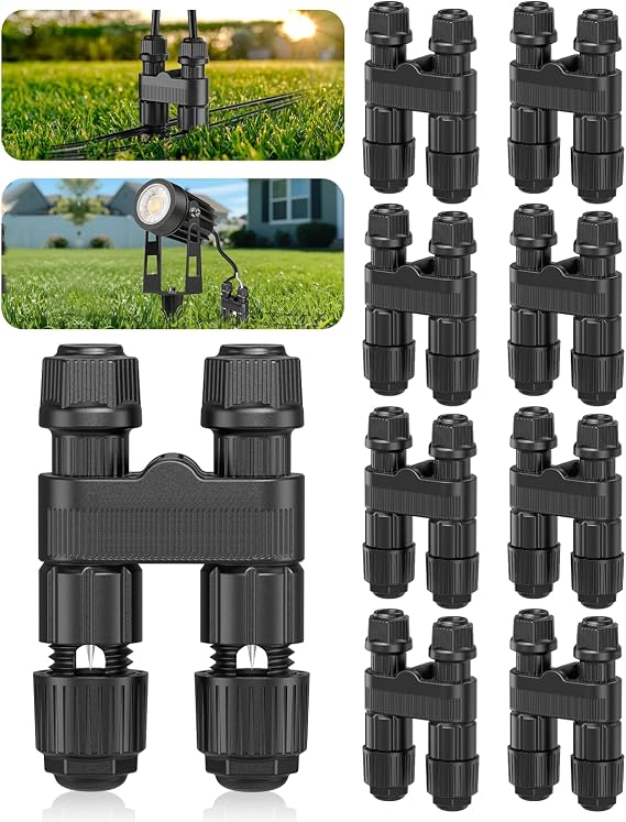 HIBOITEC Wire Connectors for Outdoor Low Voltage Spotlights/Pathway Lights/In-ground Lights/Desk Step Lights, Waterproof 12-18 Gauge Landscape Lighting Connectors, 8 Pack
