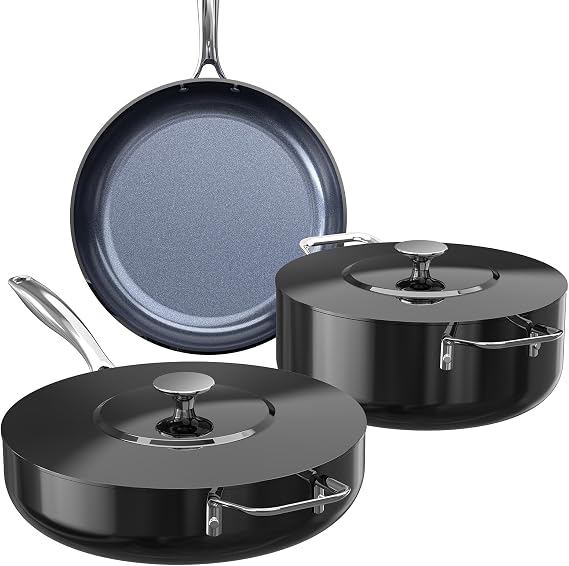 Nuwave Essential Series 5PC Ceramic Cookware Set PFAS-Free, Dishwasher Safe