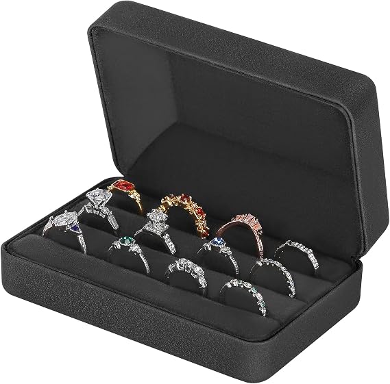 KUKUVR Velet Jewelry Ring Storage Box for Multiple Rings (Black)