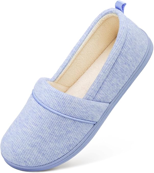 HomeTop Women's Comfy Loafer Slippers Memory Foam Non-slip House Shoes | Indoor, Lightweight, Soft Terry Lining, Cozy, Rubber Sole, Machine Washable, Outdoor