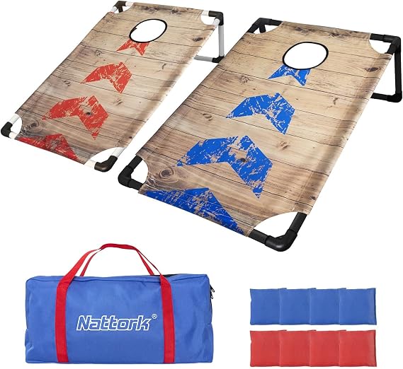 Portable Cornhole Set PVC Framed Corn Holes Outdoor Game Set with 2 Cornhole Boards, 8 Cornhole Bean Bags and Carrying Case, Camping Games Indoor Outdoor for Adults, Travel Camping Accessory