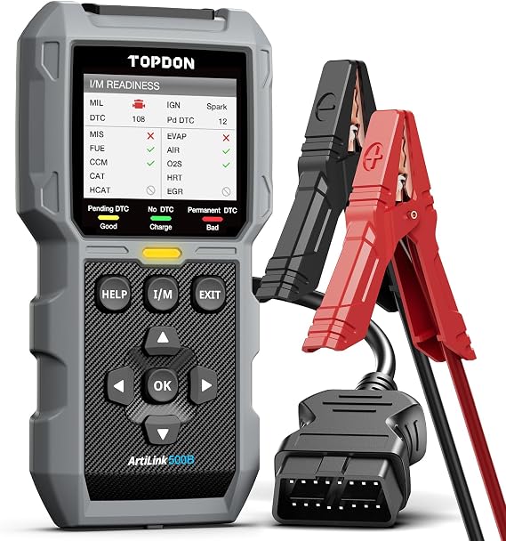 TOPDON AL500B OBD2 Scanner Battery Tester 2 in 1 Code Reader, Full OBDII Diagnosis, 12V Battery Tests & 12V24V Cranking Tests, Charging Tests, Scan Tool, Car Diagnostic Tool for All OBDII Cars
