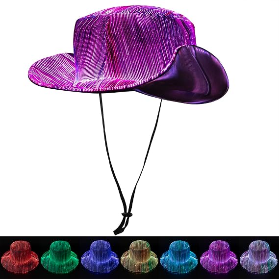 LIOVODE LED Bucket Hat, Light up 7 Colors Rechargeable for Man Woman, Black
