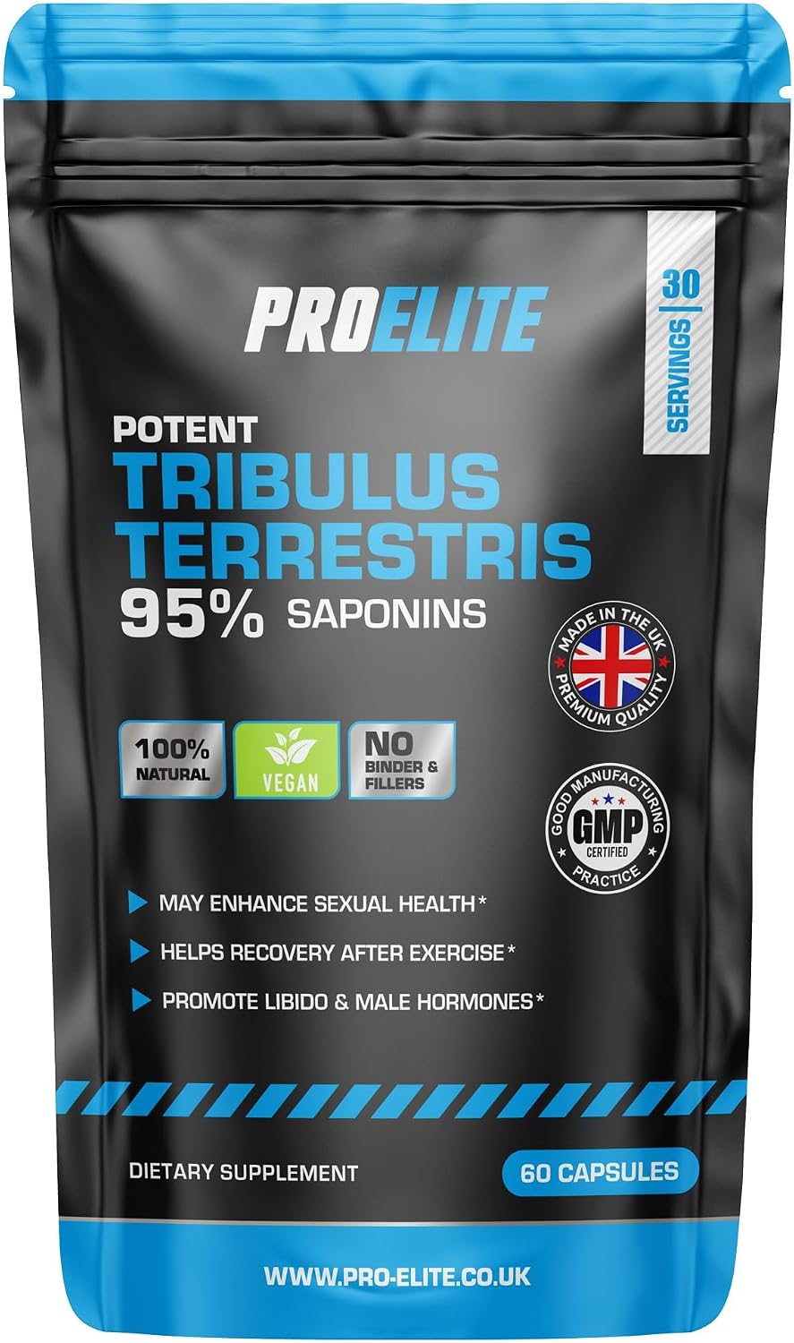 Tribulus Terrestris Extract 8500mg 60 Vegan Capsules 95% Saponins - Test Booster Pills Increase Testosterone for Muscle Growth, Strength Tribulus Terrestris Tablets Powder Alternative by PROELITE