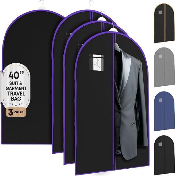 Your Bags Travel Garment Bag, Suit Bag, 40" x 24", Purple (Pack of 3)