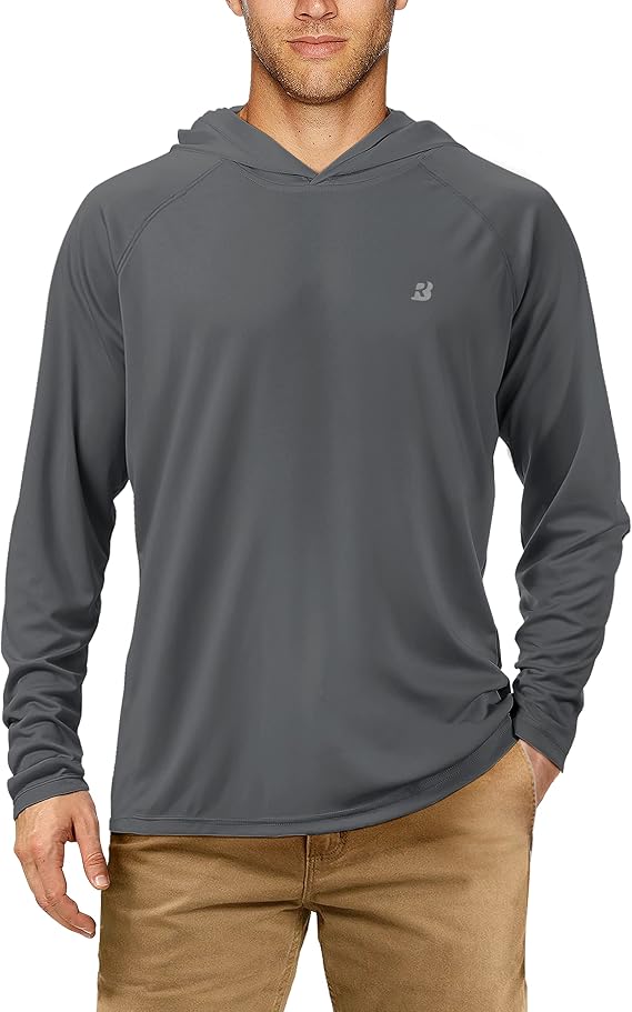 Roadbox Men's UPF 50+ Sun Protection Long Sleeve Hoodie Shirt Outdoor UV Fishing Shirts for Workout, Running, Fishing, Hiking