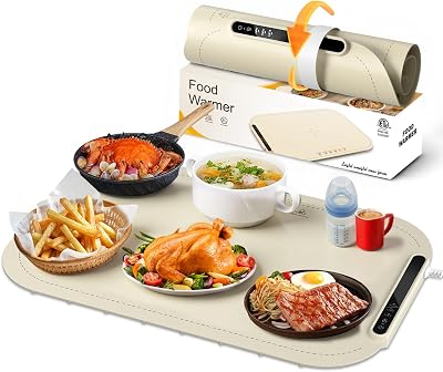 Kismile Warming Mat for Food, 3 Temperature Settings Electric Warming Tray, Rapid Full-Surface Heating, Rollable & Portable,Versatile Food Warmers for Parties Buffet,Everyday UseWhite