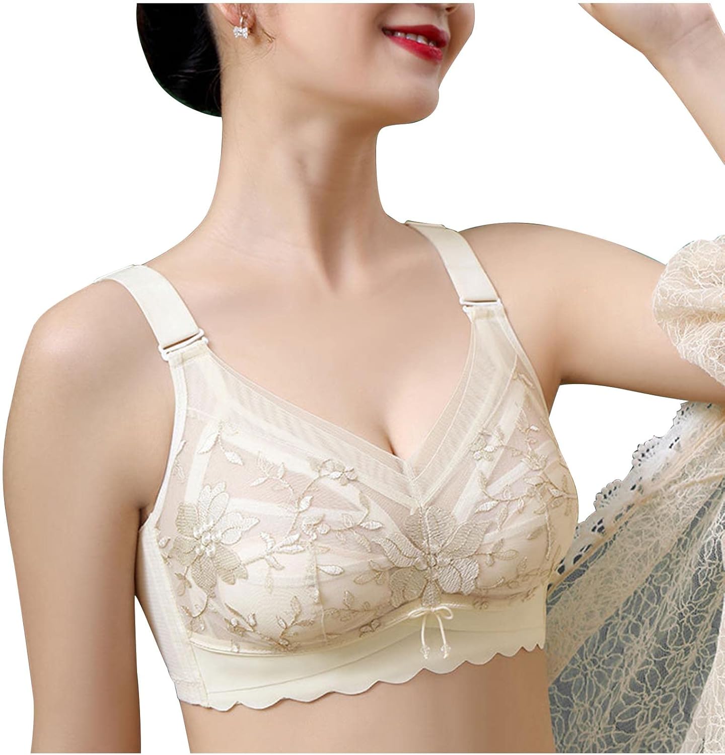 Generic Push up Bras for Women No Underwire Full Coverage Floral Lace Liftup Bralettes Sexy Elegant Thin Summer Everyday Bras