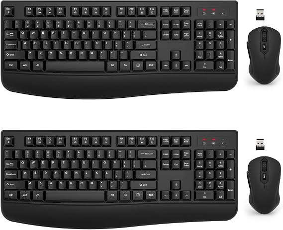 Wireless Keyboard and Mouse Combo, EDJO 2.4G Full-Sized Ergonomic Computer Keyboard with Wrist Rest and 3 Level DPI Adjustable Wireless Mouse for Windows, Mac OS Desktop/Laptop/PC(2 Pack)
