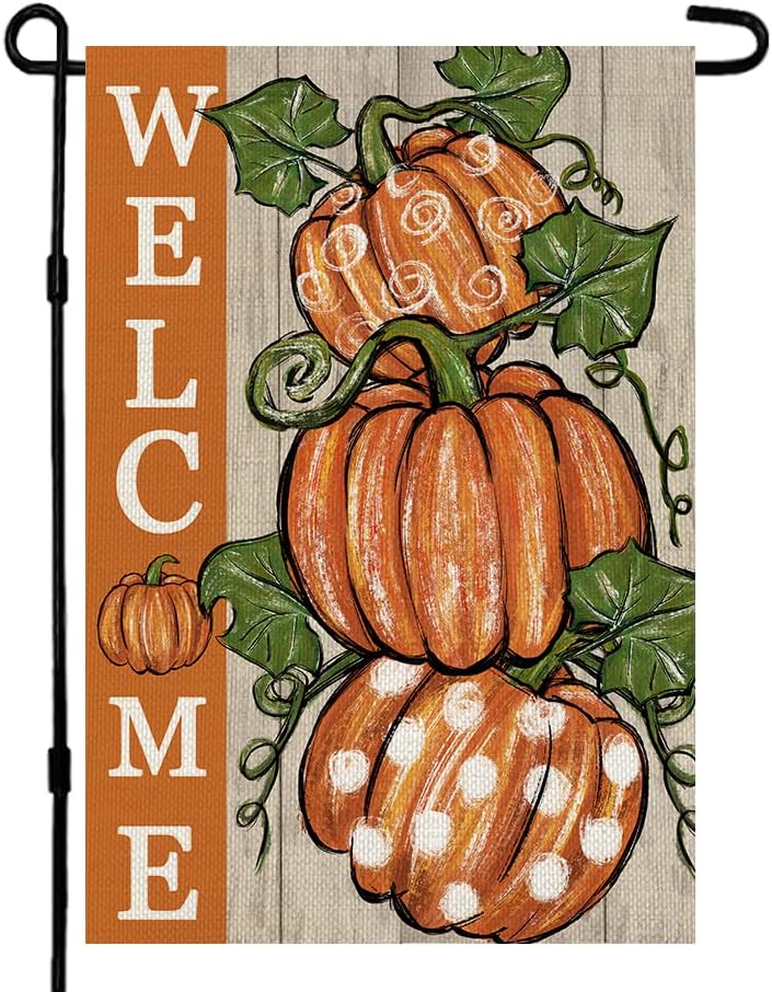 CROWNED BEAUTY Fall Garden Flag Pumpkins 12x18 Inch Double Sided Small Burlap Yard Decoration for Outside