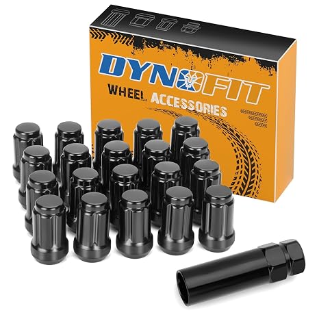 Dynofit M12x1.25 Black Lug Nuts Set for 350Z 370Z Altima Infinit Q50 Q60, 20pcs Closed End Spline Wheel Nuts fit Subaru Forester BRZ Outback WRX, 12mm-1.25 Conical Seat Lugnut for Aftermarket Wheel