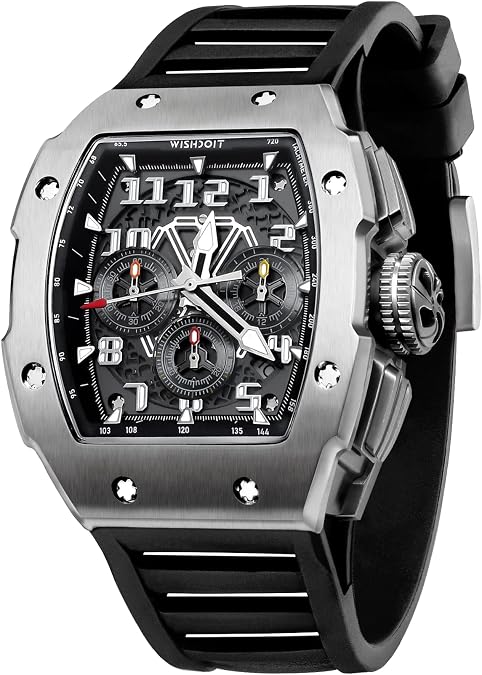 WISHDOIT GT Chronograph Watch Mens Tonneau Watch