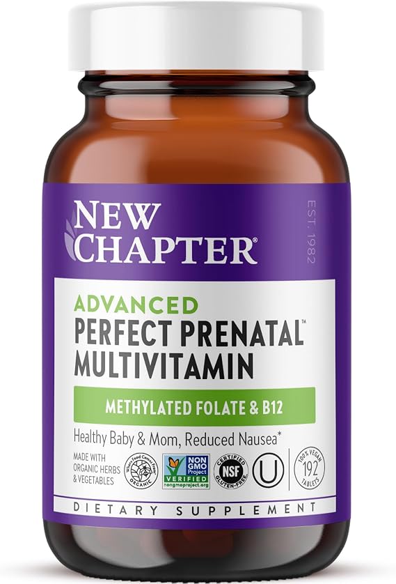 New Chapter Advanced Perfect Prenatal Vitamins, 270 Count | Non-GMO Formula with Methylfolate, Fermented Iron, Vitamin D3, and Ginger for Healthy Baby and Mom, Made with Organic Herbs