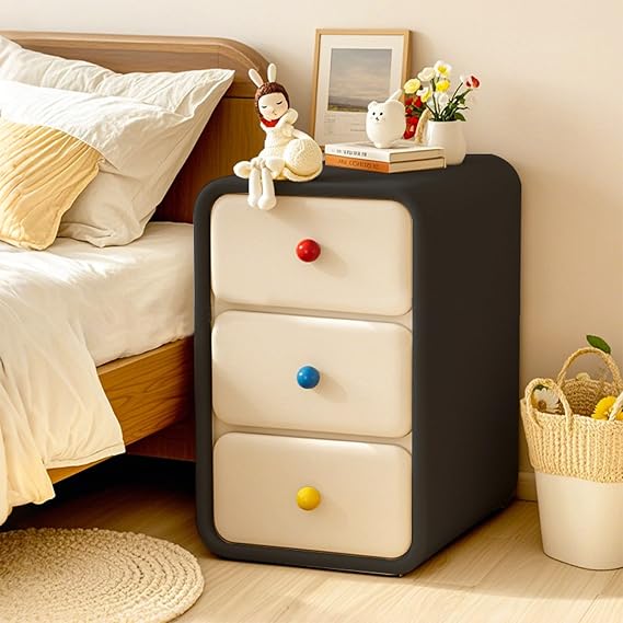 Solid Wood Nightstands Overbed Tables, 3-Drawer Fully-Assembled Solid Wood Bedside Table, Snack Table，sode Table，Kid Night Stand，for Bedroom, Living Room(Black,25 * 40 * 50cm)