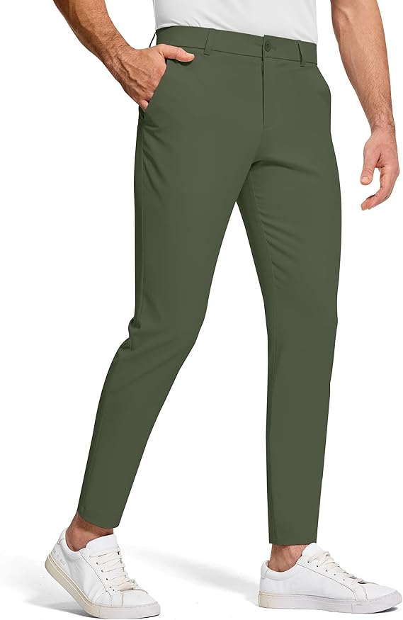 SERAMY Men's Golf Dress Pants 30" Inseam Stretch Skinny Tapered Lightweight Breathable Chino Trousers with Pockets for Casual Work Army Green 33