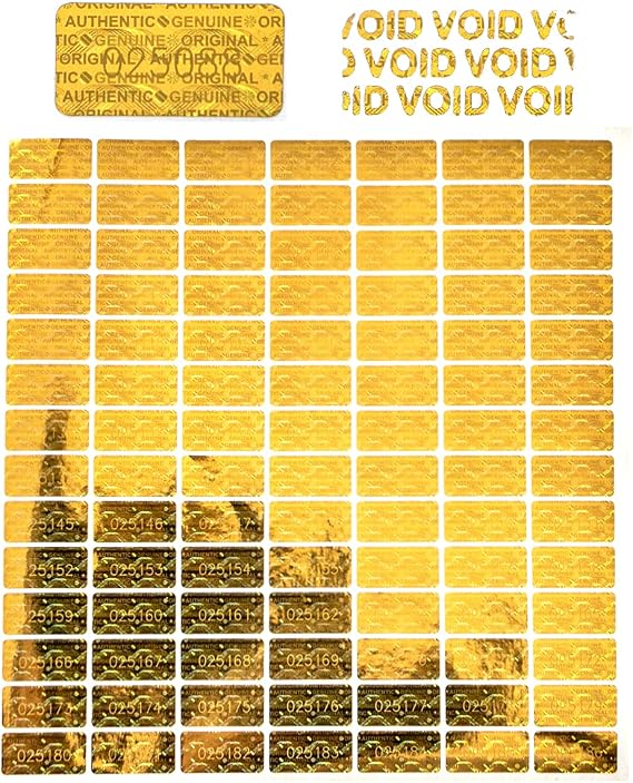 dose not apply 580Pcs 0.787x0.39inch Gold High Security Tamper Evident Seal Void Original Genuine Authentic Hologram Labels/Stickers/Unique Sequential Serial Numbering Tamper Proof Stickers