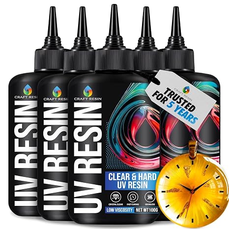 CRAFT RESIN 500 g UV Resin Clear Hard Variant Low Viscosity Crystal Clear and Non-Yellowing UV Resin Set for DIY Jewellery Making Casting Moulds Quick Curing Under UV Light