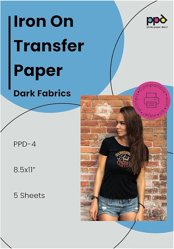 PPD 5 Sheets 8.5x11" Iron-on Heat Transfer Paper Dark Fabrics Inkjet