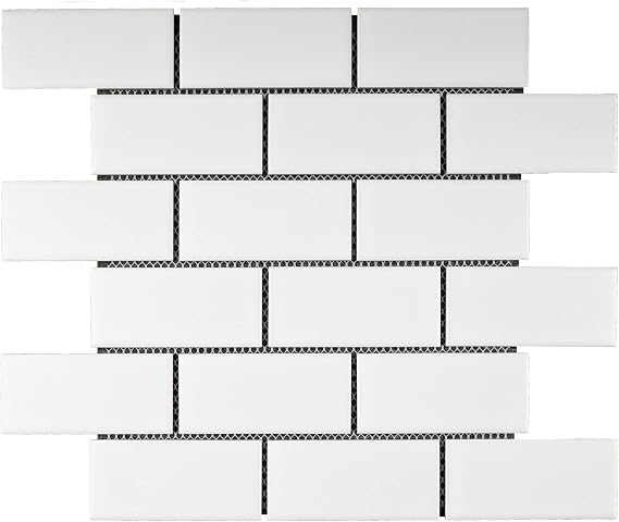 BT-PM16 2"x4" White Porcelain Brick Floor and Wall Tile Mosaic Tile (Matt Finish) 11-3/4 in. x 11-1/4 in. x 6mm 1 Sheet=0.92 sqt (1 Box (11 Sheets))