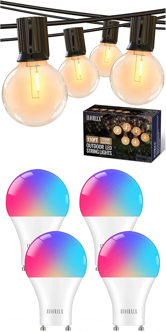 OHLUX 110FT String Light Bulbs and GU24 Smart Light Bulbs Bundle