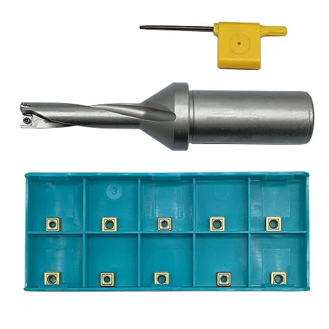 10pcs SPMG050204 Drilling Inserts + 1pc End Mill U Drill 14.5-4D-C25-SP05 SP Series 4D indexable Metal Drill Prcess bit Set for CNC Lathe Tools Stainless Steel and Steel Drilling