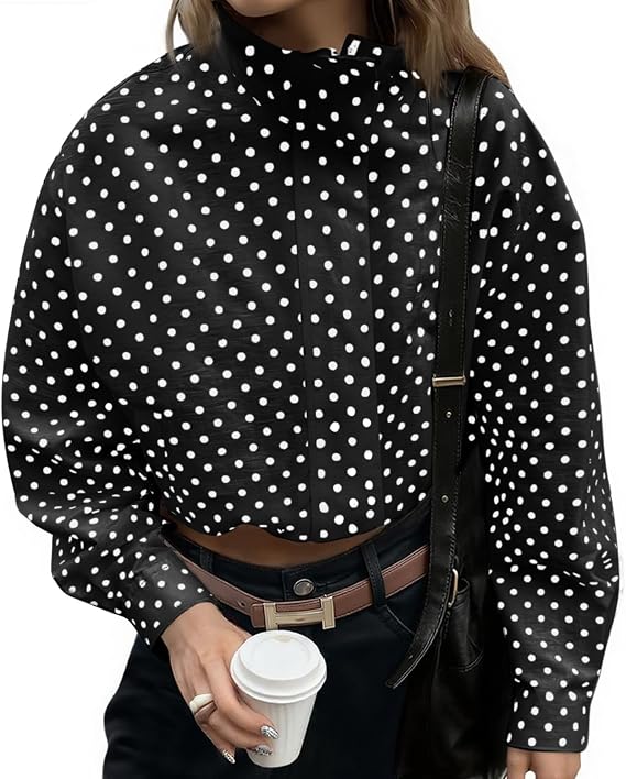 Tankaneo Womens Polka Dot Zip Up Cropped Jackets