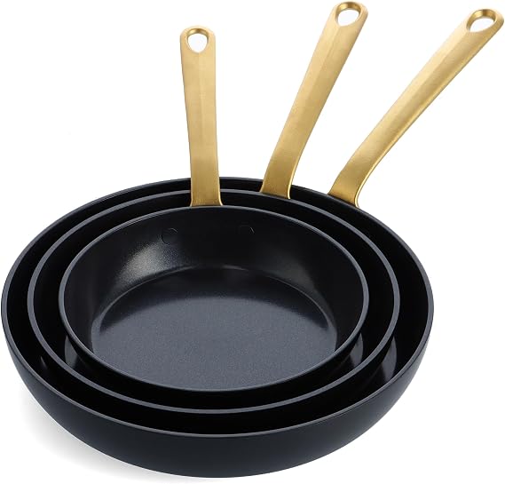 GreenPan Craft 8 9.5 and 11 3 Piece Frying Pan Skillet Set, Healthy Ceramic Nonstick, Non-Toxic PFAS-Free, Dishwasher Safe, Oven Safe, Black