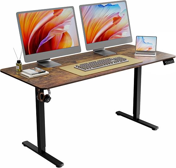 ERGOMAKER Electric Standing Desk 160x70cm, 2 Memory Heights, Rustic Brown