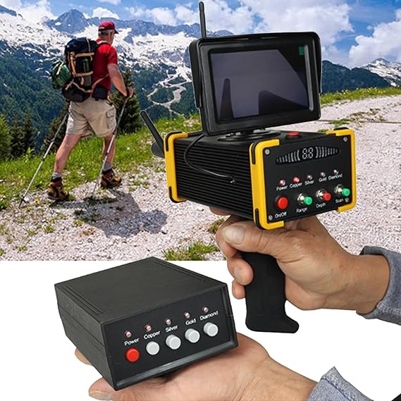 Long Ra-nge Go-ld SIL-ver Gem Diam-ond Underground Metal Detector for Treasure Hunter 16M Depth 100M Range Archaeological Prospecting Machine with High Definition Screen Yellow