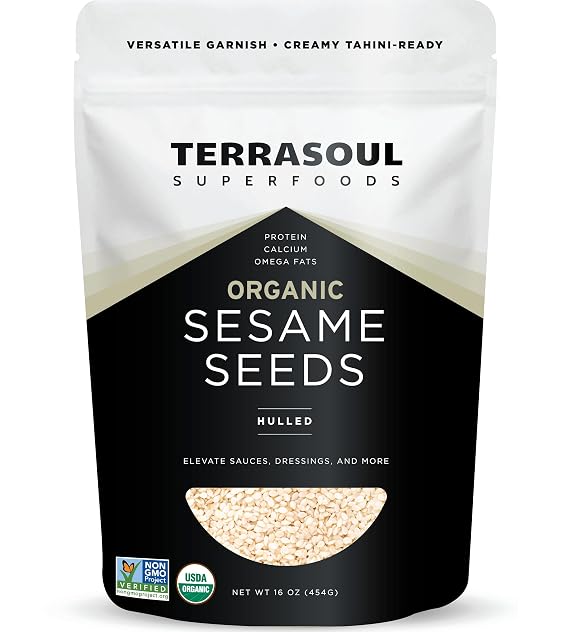 Terrasoul Superfoods Organic Hulled Sesame Seeds, 16oz - Perfect for Tahini | Gluten-free | Raw