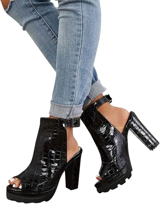 ZBYY Womens Peep Toe Heel Sandal,Buckle Strap Chunky Platform High Heel Dress Sandals Ankle Strap Party Dress Booties