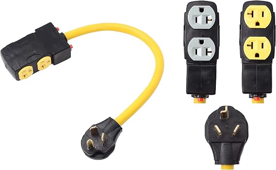NEMA 10-30P to 4 Outlet Port 5-15R 5-20R 1.5 FT 10 AWG W/Current Protector 120/240V 3 Prong Male Plug to 120V 20 Amp Home Appliance 3 Prong Female Receptacle RV Generator Power Cord Adapter