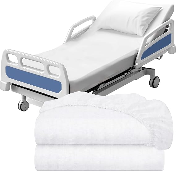 White Classic Fitted Hospital Bed Sheets Set, Soft Jersey Knitted T-Shirt Quality [2 Pack]