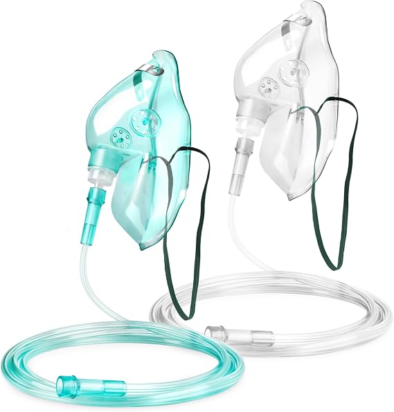 ANSNF 2 Pack Oxygen Mask for Face Adult with 6.6' Tube Size L-Clear Green