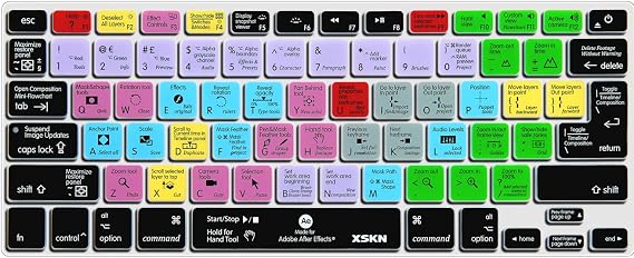 XSKN Adobe After Effects Shortcuts Keyboard Skin Hot Keys AE Keyboard Cover for MacBook Air 13 & MacBook Pro 13 15 17, Retina (US/European ISO Keyboard)