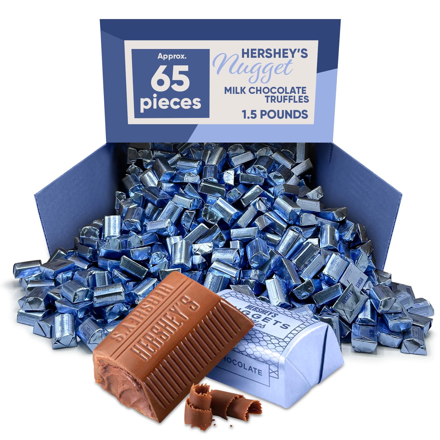 Hershys Nuggets Truffles Milk Chocolate 1.5 lbs - Approx 65 Pieces Individually Wrapped - Milk Chocolate Truffles Candy Perfect Halloween Candy - Bulk Chocolate Candy for Snacking, Gifting, Baby Boy Showers & Fathers Day